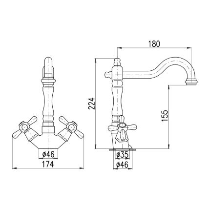 RAV Slezák MK121.0/8CMATSM - Umyvadlová baterie + výpusť MORAVA RETRO 22,4 cm černá/mosaz