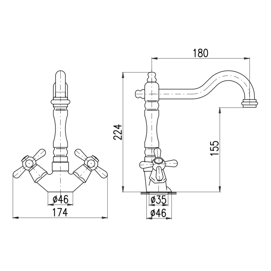 RAV Slezák MK121.0/8SM - Umyvadlová/dřezová baterie + výpusť MORAVA RETRO 22,4 cm stará mosaz