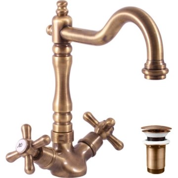 RAV Slezák MK121.0/8SM - Umyvadlová/dřezová baterie + výpusť MORAVA RETRO 22,4 cm stará mosaz