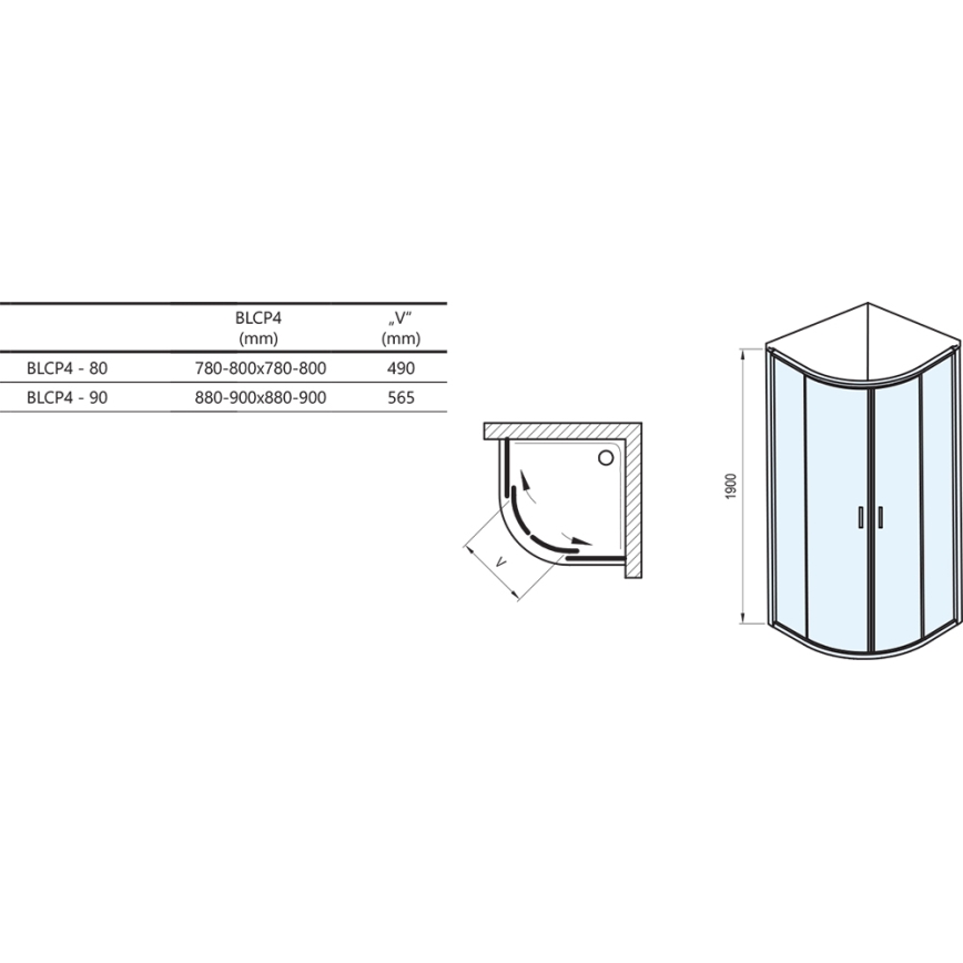 Ravak 3B240C00Z1-Sprchový kout čtyřdílný čtvrtkruhový BLIX 80x80 cm lesklý chrom