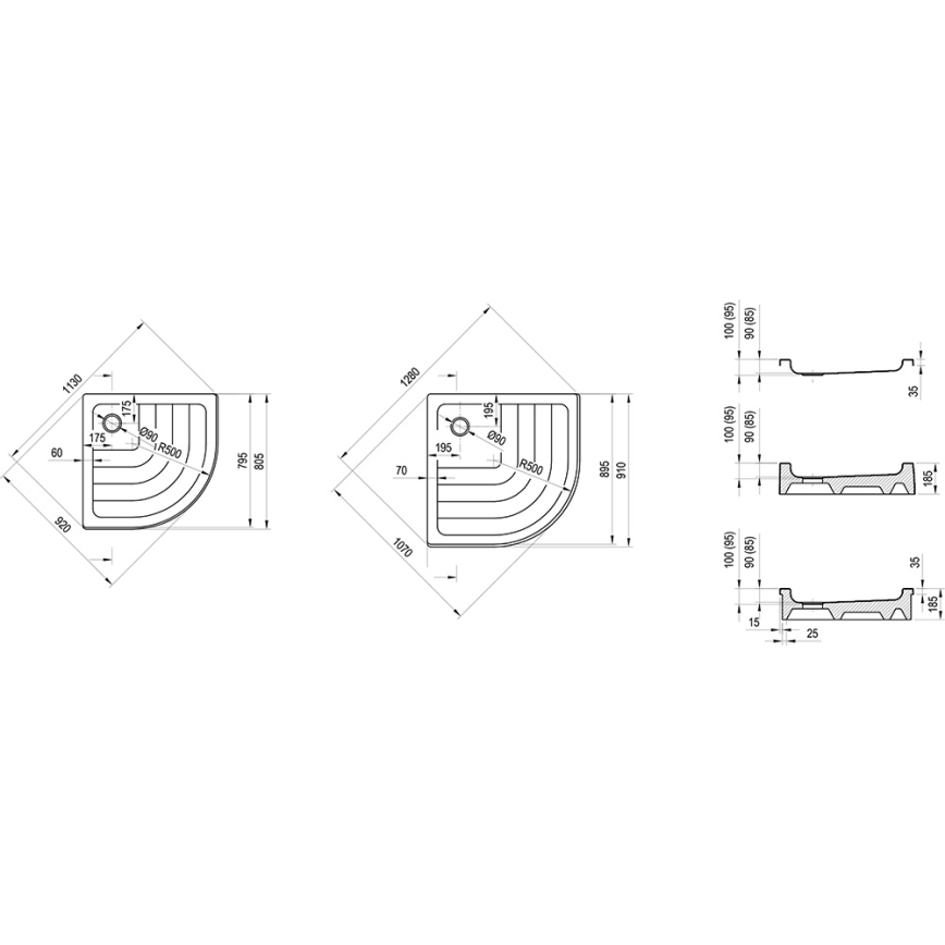 Ravak A204001120 - Sprchová vanička čtvrtkruhová RONDA 80x80 cm bílá
