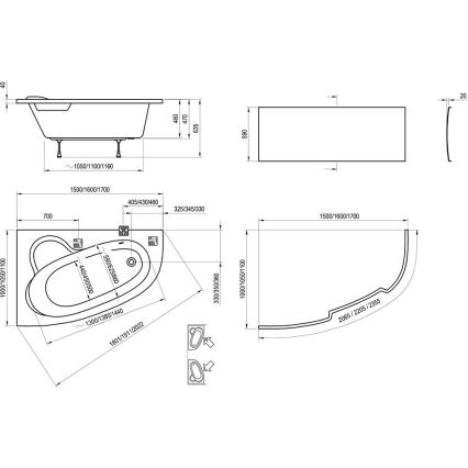 Ravak C461000000 - Rohová vana ASYMMETRIC 160x105 cm akrylát/bílá