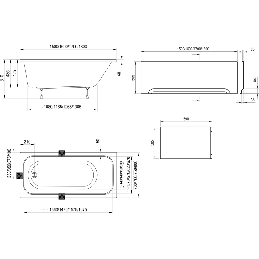 Ravak C731000000 - Vana CHROME 160x70 cm akrylát/bílá