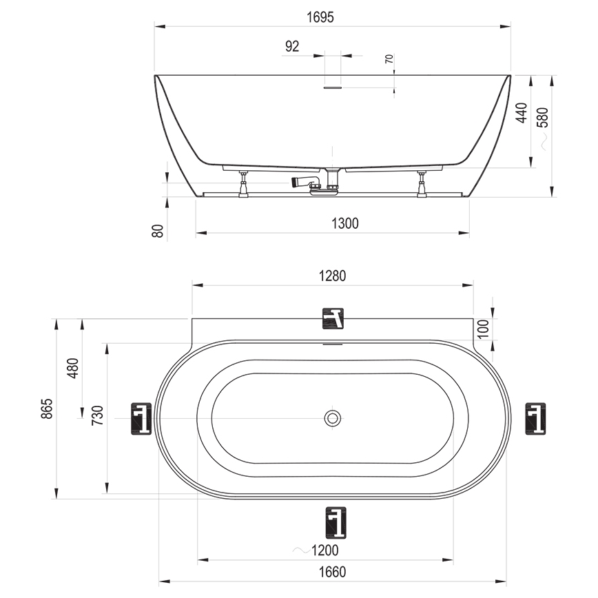 Ravak CC71800000 - Vana FREEDOM 170x87 cm akrylát/matná bílá
