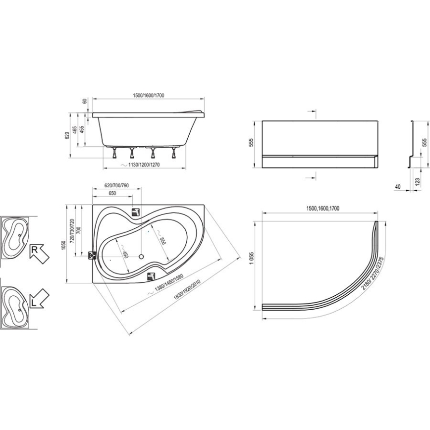 Ravak CL21000000 - Rohová vana ROSA 160x105 cm akrylát/bílá