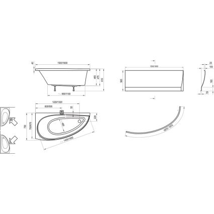 Ravak CQ01000000 - Rohová vana AVOCADO 160x75 cm akrylát/bílá