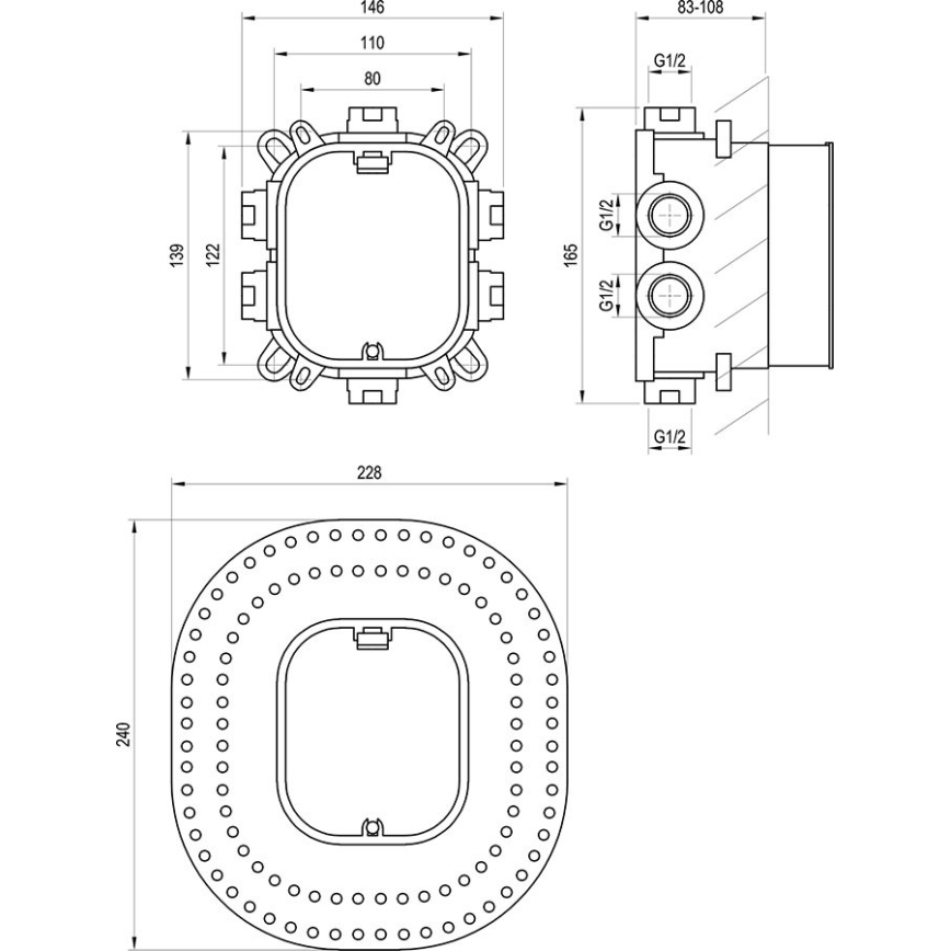 Ravak X070139 - Základní těleso pro podomítkové baterie R-BOX VARI 13,9x14,6 cm
