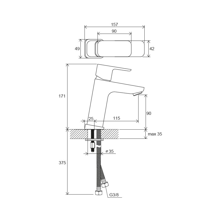 Ravak X070150 - Umyvadlová baterie FREE 17,2 cm černá