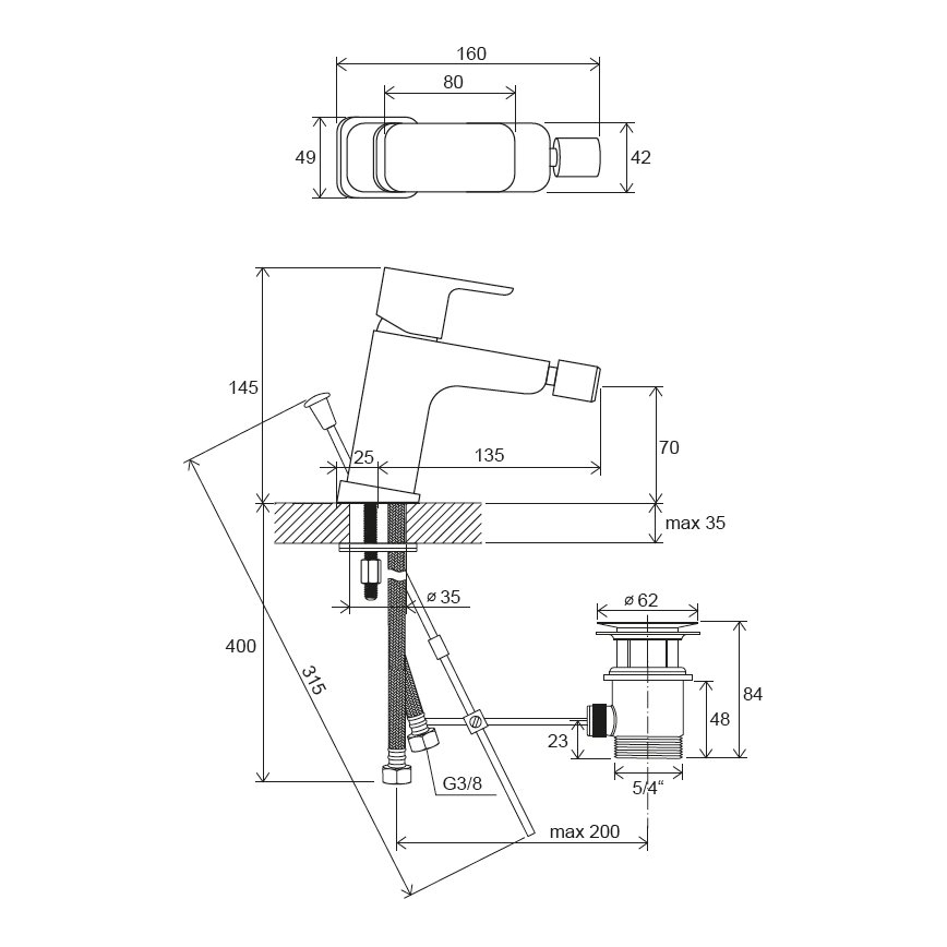 Ravak X070155 - Bidetová baterie + výpusť FREE černá