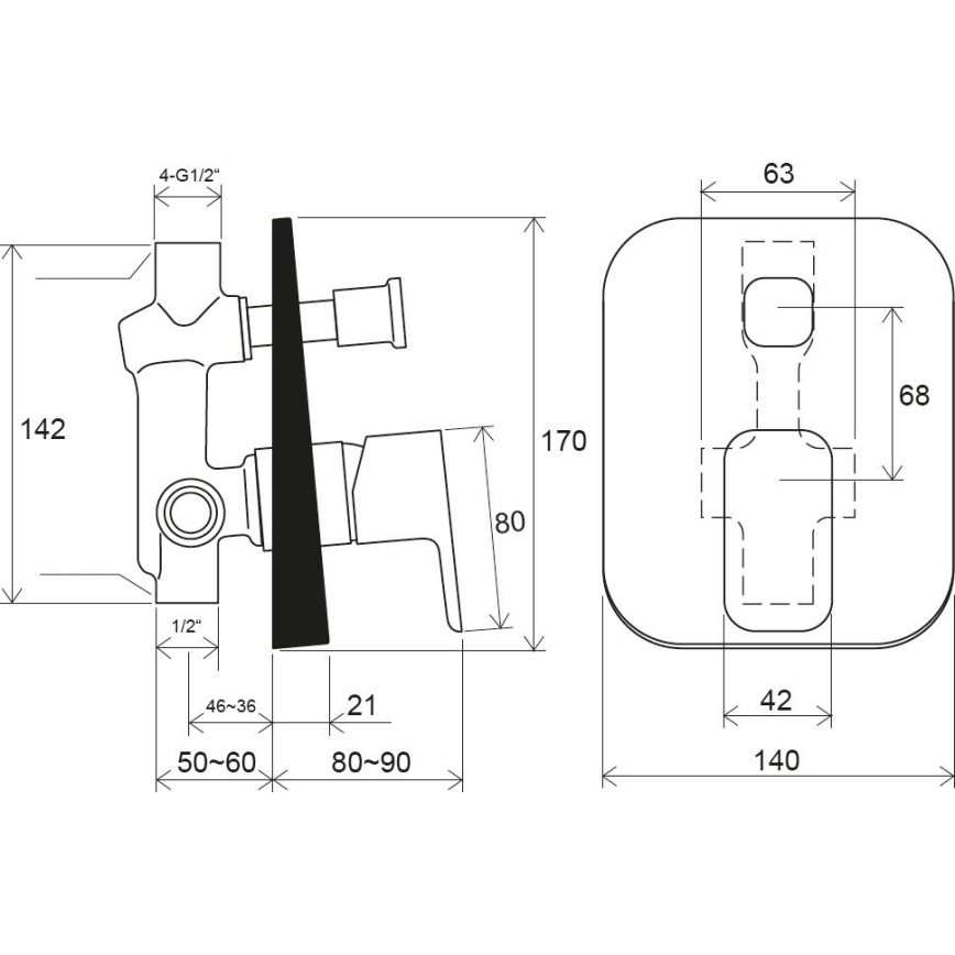 Ravak X070156 - Sprchová baterie pro podomítkovou instalaci FREE černá