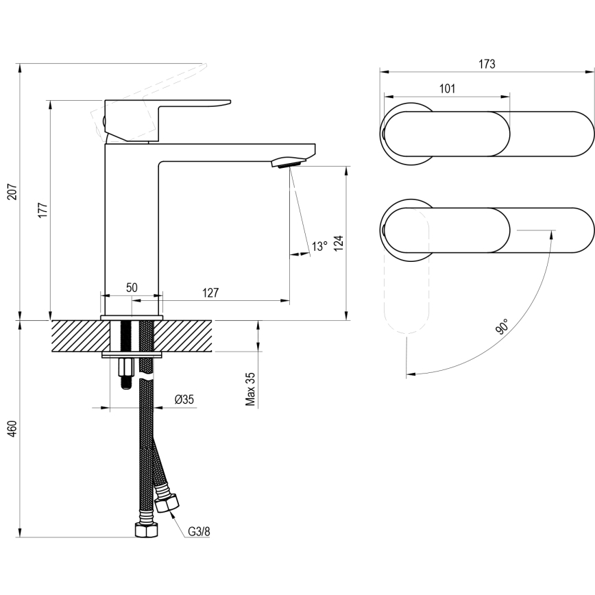 Ravak X070460 - Umyvadlová baterie CHROME 17,7 cm černá