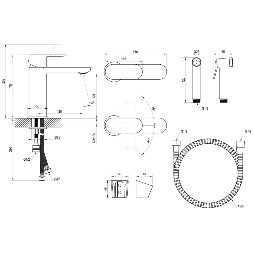 Ravak X070462 - Umyvadlová baterie s bidetovou sprškou CHROME černá
