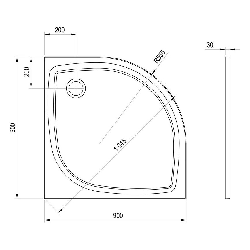 Ravak XA237711010B - Sprchová vanička čtvrtkruhová ELIPSO 90x90 cm bílá