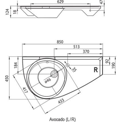 Ravak XJ1L1100000 - Závěsné umyvadlo AVOCADO 85x45 cm litý mramor/bílá