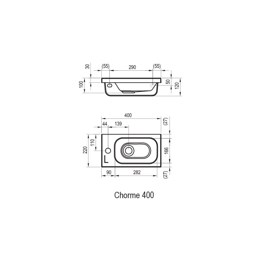 Ravak XJGP1100000 - Závěsné umyvadlo CHROME 40x22 cm litý mramor/bílá