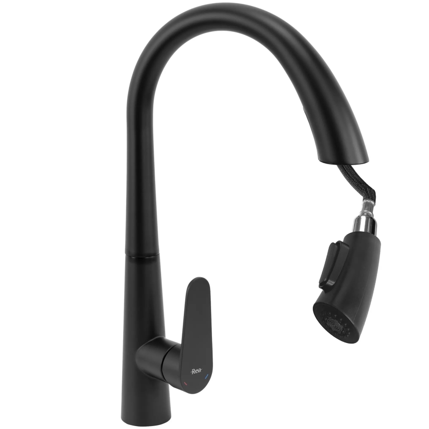 REA-B5313 - Dřezová baterie s vytahovací sprškou ROSS 43 cm černá