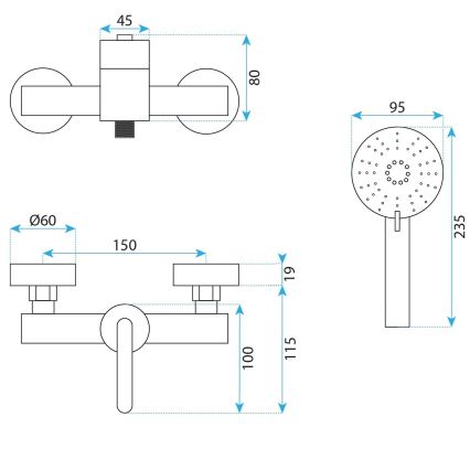 REA-B5500 - Sprchová sada s baterií ONTARIO černá