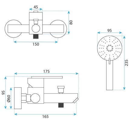REA-B5514 - Vanová sada s baterií ONTARIO broušená ocel