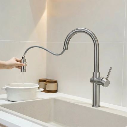 REA-B6330 - Dřezová baterie s vytahovací sprškou FRESH 45 cm nikl