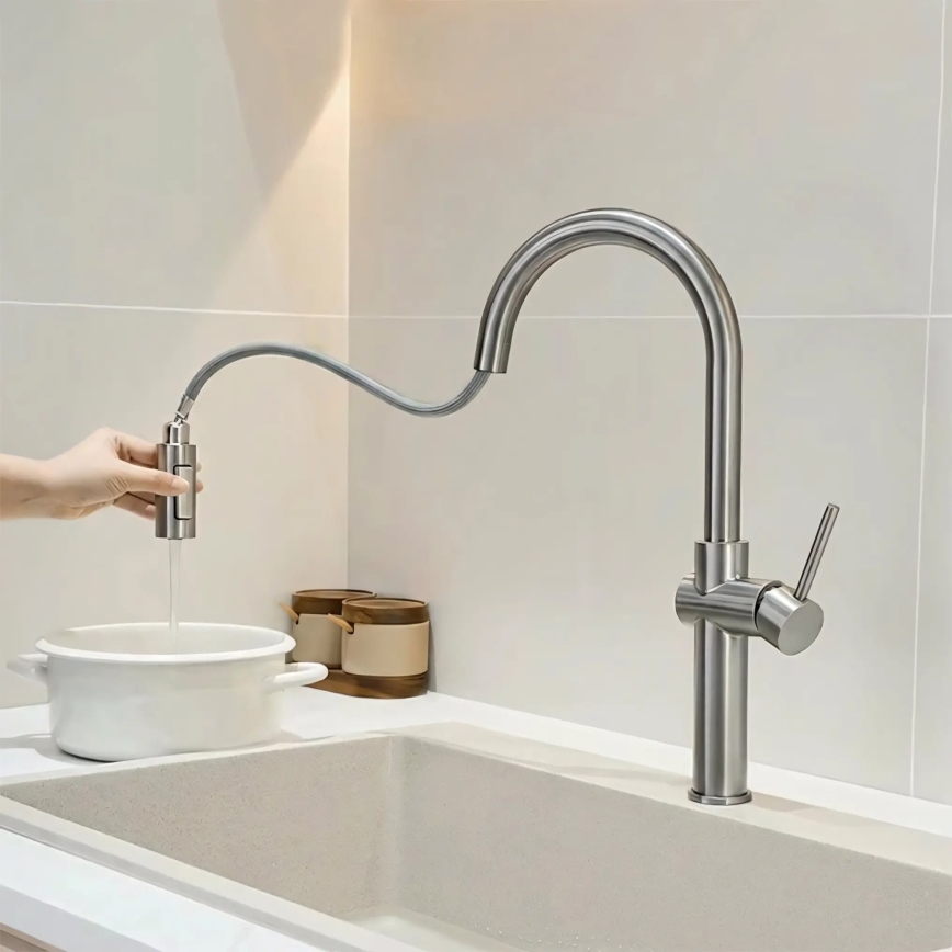 REA-B6330 - Dřezová baterie s vytahovací sprškou FRESH 45 cm nikl