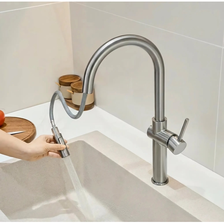 REA-B6330 - Dřezová baterie s vytahovací sprškou FRESH 45 cm nikl