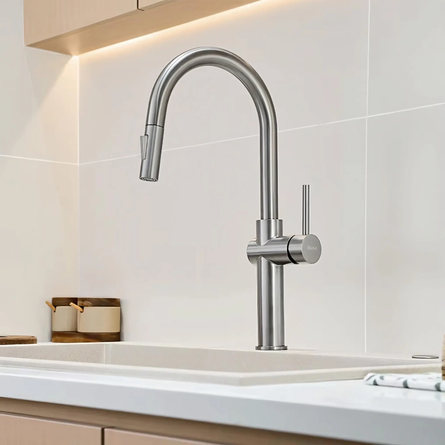 REA-B6330 - Dřezová baterie s vytahovací sprškou FRESH 45 cm nikl