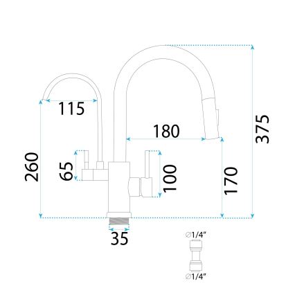 REA-B7436 - Dřezová baterie s vytahovací sprškou a filtrací ECO FRESH 37,5 cm měď