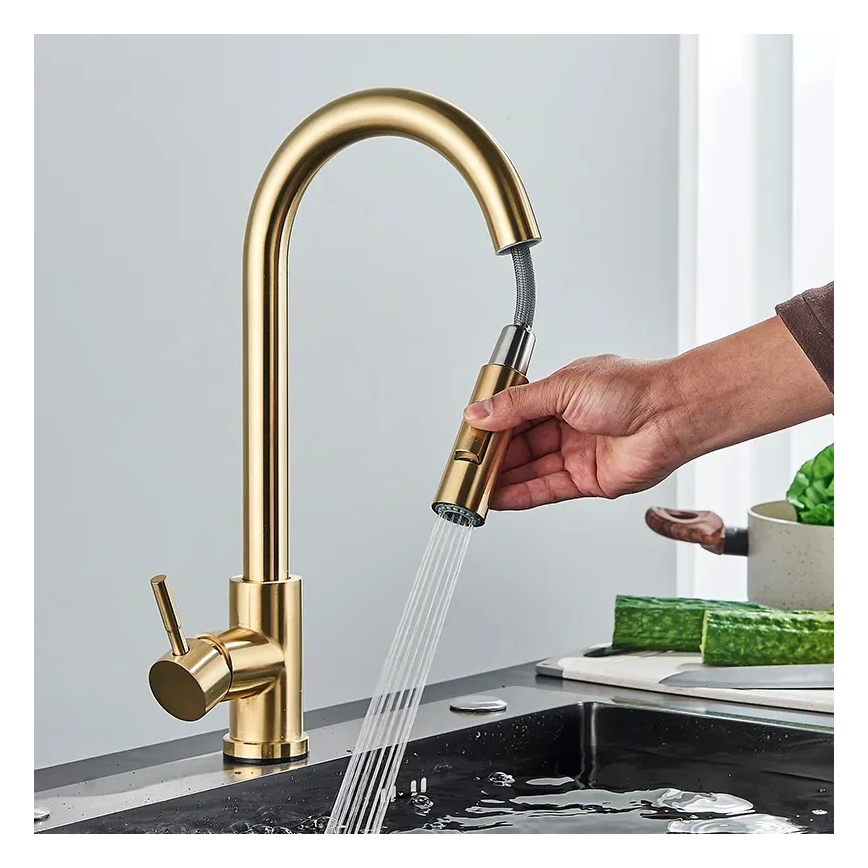 REA-B9148 - Dřezová baterie s vytahovací sprškou FRESH 39,5 cm broušená zlatá