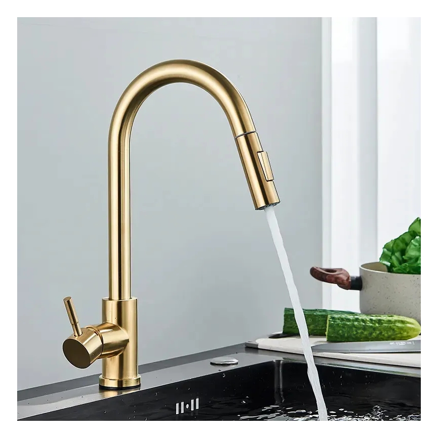 REA-B9148 - Dřezová baterie s vytahovací sprškou FRESH 39,5 cm broušená zlatá
