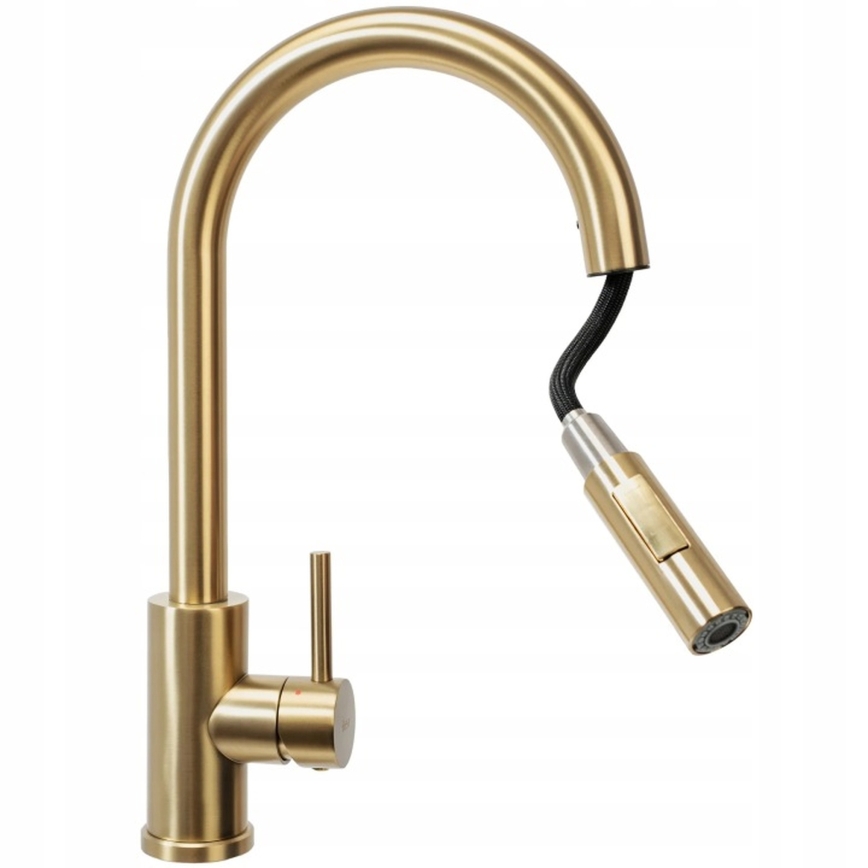 REA-B9842 - Dotyková dřezová baterie s vytahovací sprškou FRESH TOUCH 37 cm 4xAA broušená zlatá