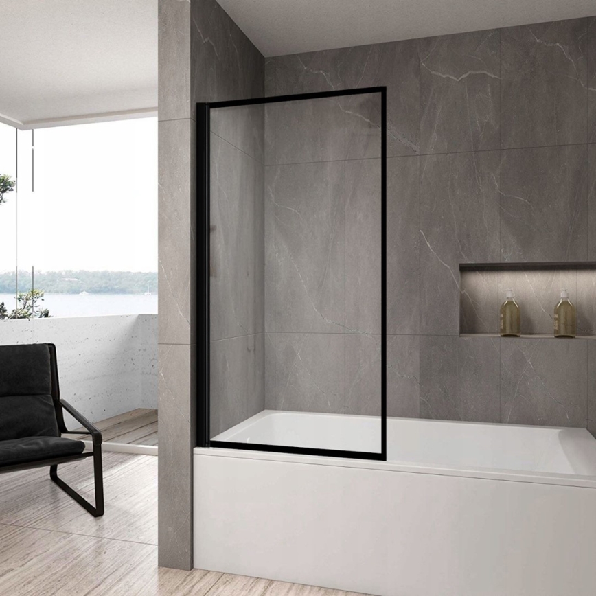 REA-K7390 - Vanová zástěna LAGOS 140x80 cm černá/čirá
