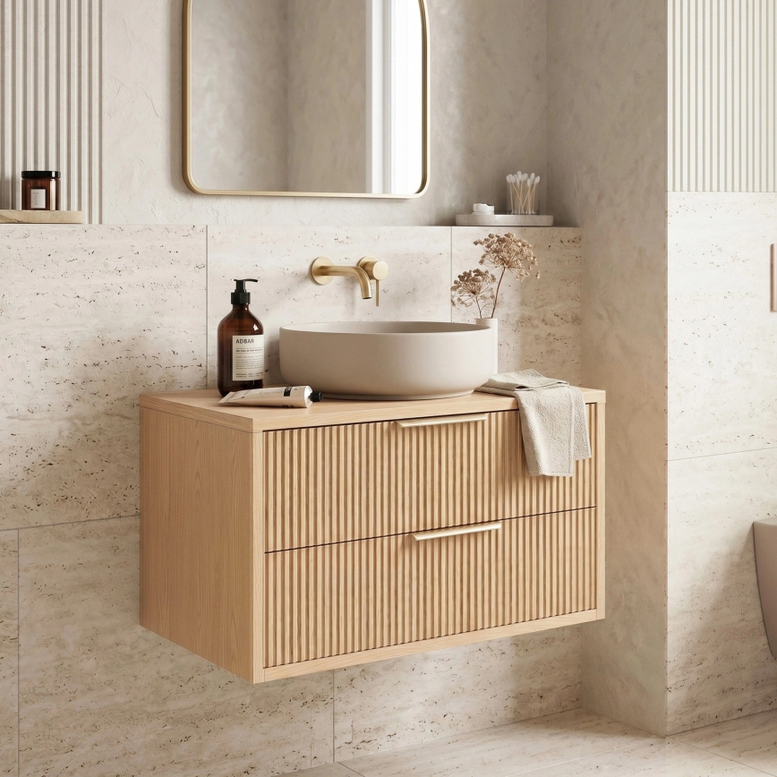 REA-M0409 - Závěsná koupelnová skříňka pod umyvadlo MONO 80x48,5 cm béžová