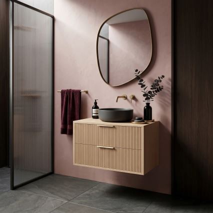 REA-M0409 - Závěsná koupelnová skříňka pod umyvadlo MONO 80x48,5 cm béžová