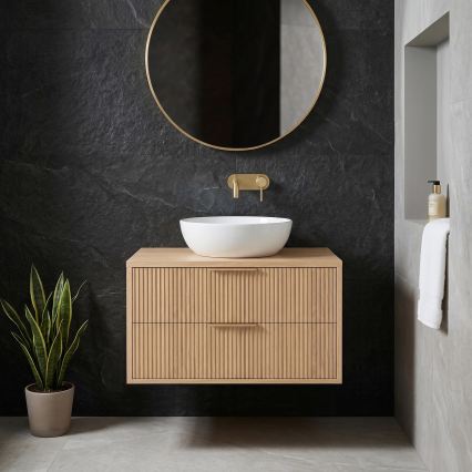 REA-M0409 - Závěsná koupelnová skříňka pod umyvadlo MONO 80x48,5 cm béžová
