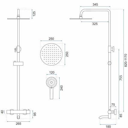 REA-P8807 - Sprchová sada s termostatickou baterií LUNGO kartáčovaná měď