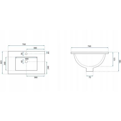 REA-U0040 - Zápustné umyvadlo DAFNE 46,5x76 cm keramika/lesklá bílá