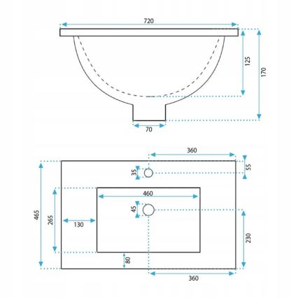 REA-U0190 - Zápustné umyvadlo DAFNE 46,5x72 cm keramika/lesklá bílá