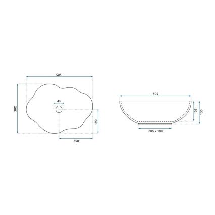 REA-U0265 - Umyvadlo na desku PEARL 38x50,5 cm keramika/lesklá bílá