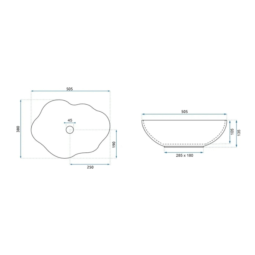 REA-U0265 - Umyvadlo na desku PEARL 38x50,5 cm keramika/lesklá bílá