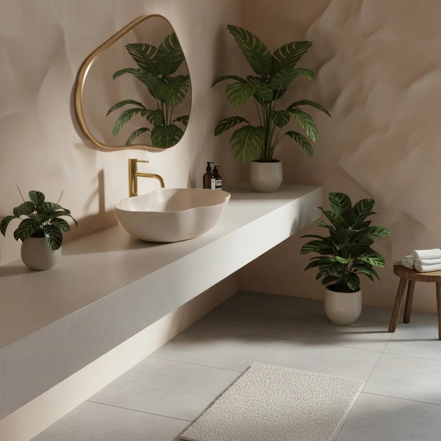 REA-U0617 - Umyvadlo na desku PEARL 38x50,5 cm keramika/béžová/imitace kamene