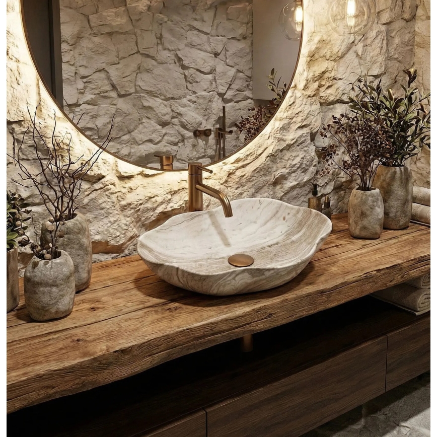 REA-U0618 - Umyvadlo na desku PEARL 38x50,5 cm keramika/béžová/imitace kamene