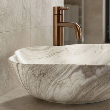 REA-U0618 - Umyvadlo na desku PEARL 38x50,5 cm keramika/béžová/imitace kamene