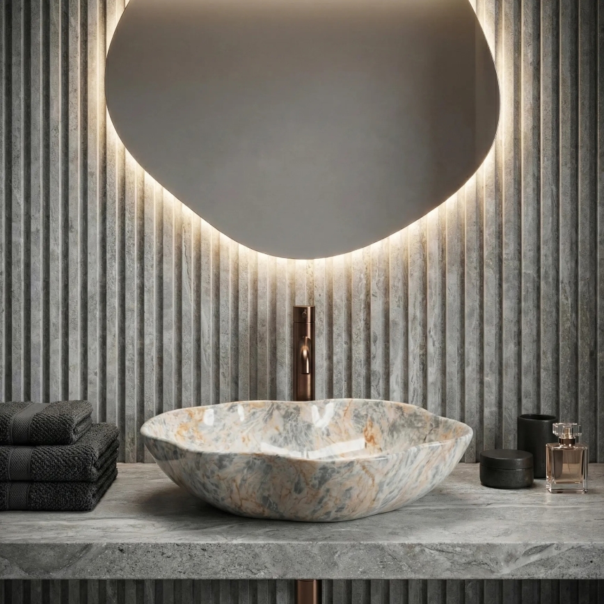 REA-U0620 - Umyvadlo na desku PEARL 38x50,5 cm keramika/šedá/béžová/imitace kamene