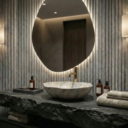 REA-U0620 - Umyvadlo na desku PEARL 38x50,5 cm keramika/šedá/béžová/imitace kamene