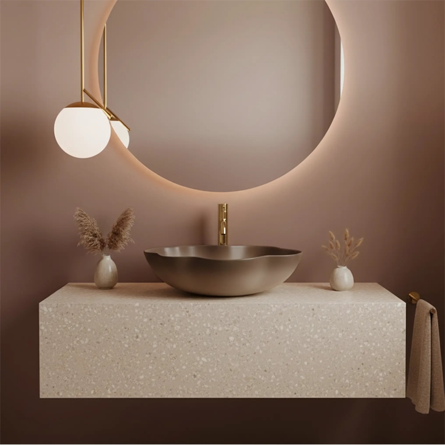 REA-U0629 - Umyvadlo na desku PEARL 38x50,5 cm keramika/hnědá