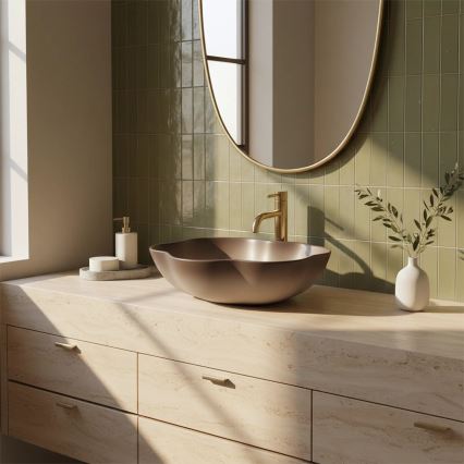 REA-U0629 - Umyvadlo na desku PEARL 38x50,5 cm keramika/hnědá