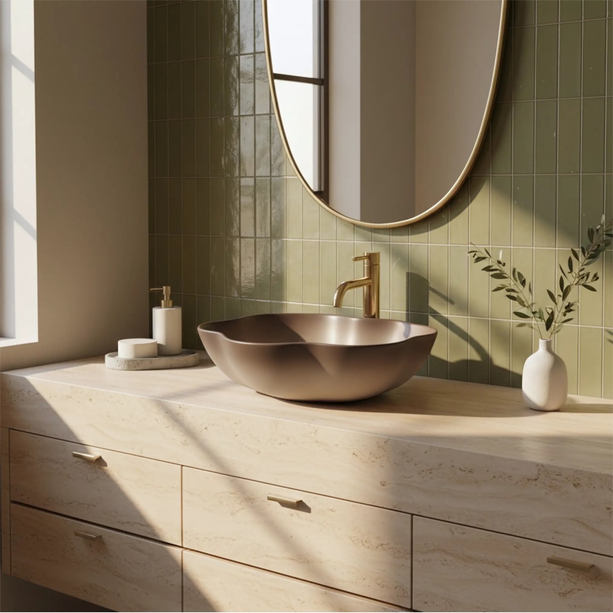 REA-U0629 - Umyvadlo na desku PEARL 38x50,5 cm keramika/hnědá