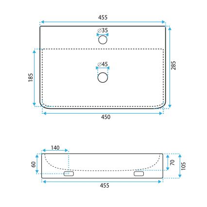 REA-U0630 - Umyvadlo na desku/závěsné NAOMI 28,5x45,5 cm keramika/bílá