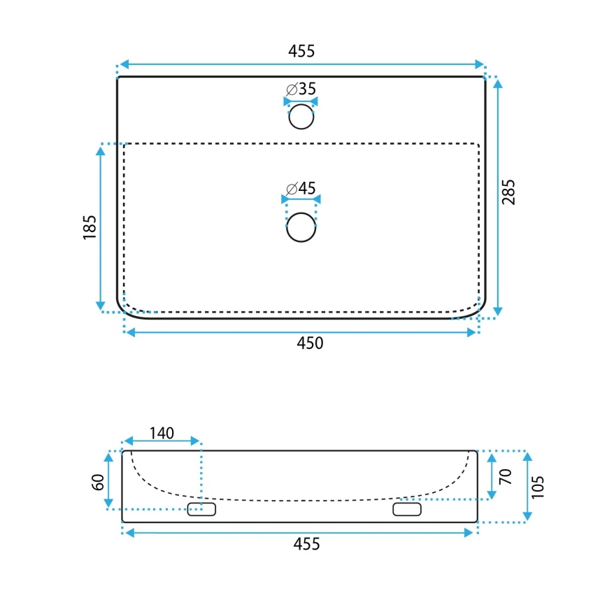 REA-U0630 - Umyvadlo na desku/závěsné NAOMI 28,5x45,5 cm keramika/bílá