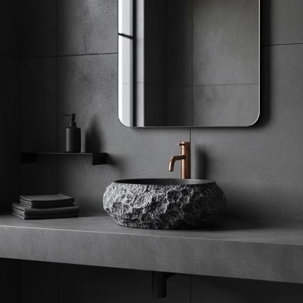 REA-U0634 - Umyvadlo na desku MIKA GABRO 38x50 cm černá/imitace kamene